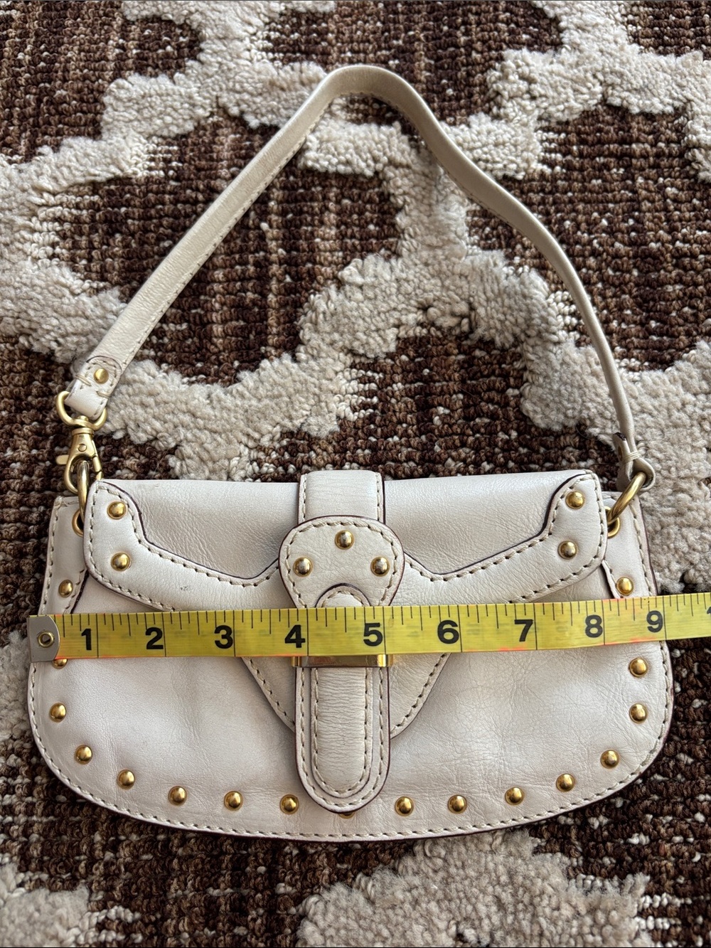 Michael Kors Vanilla Leather Berkley Wristlet Studded Handbag Cellphone Bag - Picture 5 of 15